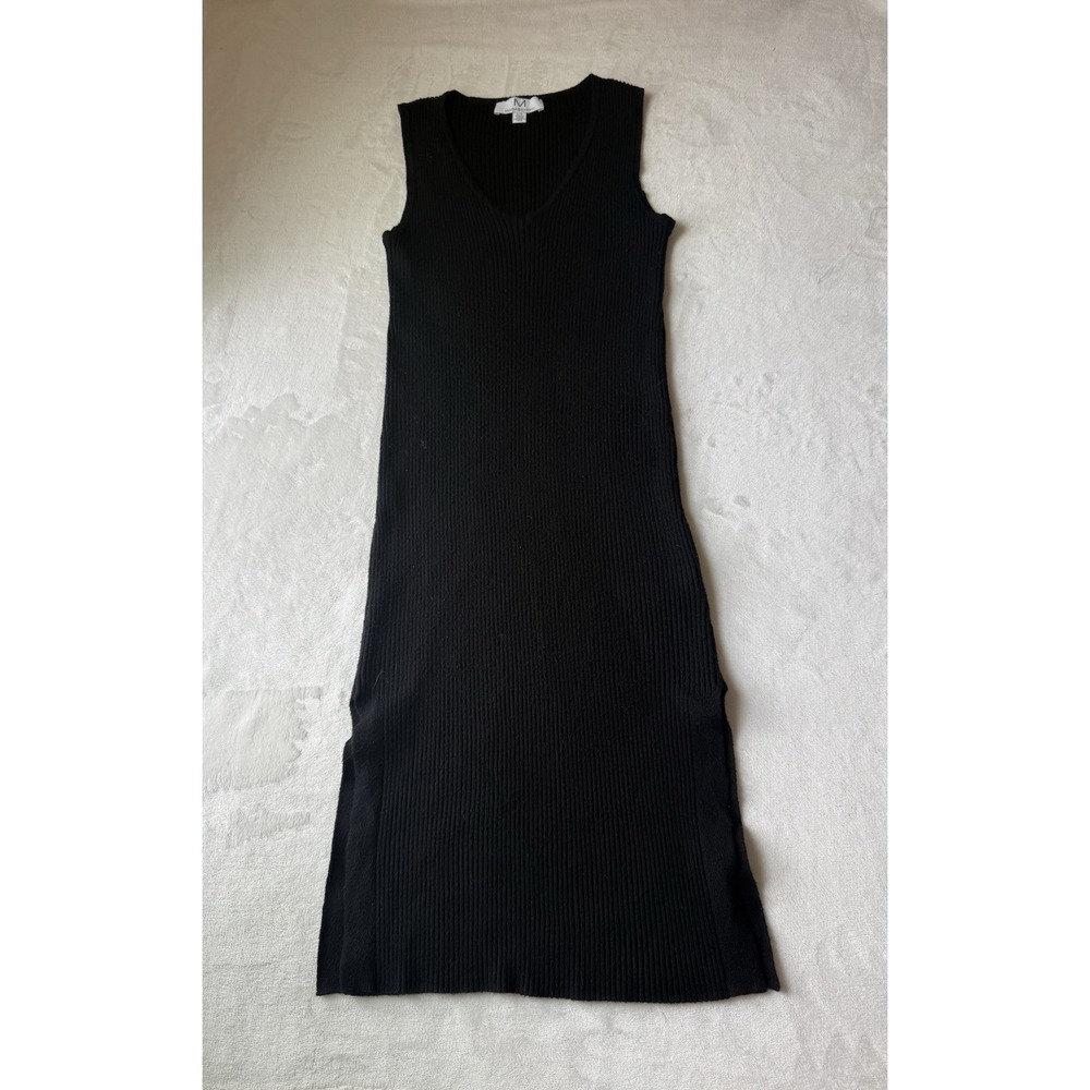 Magaschoni Black Knit Strappy Sleeveless Stretch‎ V-Neck Midi Sweater Dress M